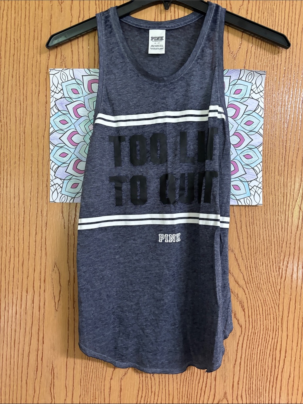 PINK Victoria's Secret Heather Navy Graphic Tank with White Stripes